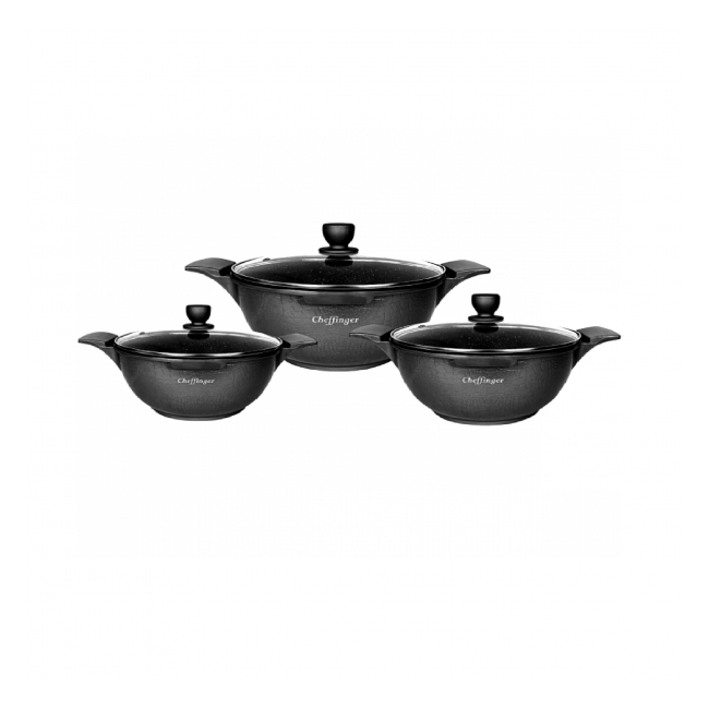 Set 3 oale marmorate Negre cu capace Cheffinger CF-LC01 BLK