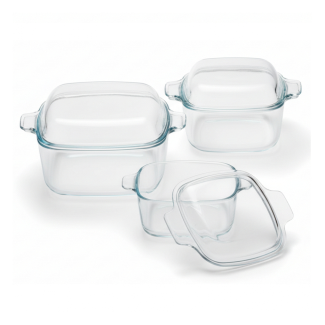 Set 3 Vase cu Capace din Sticla Termorezistenta Grunberg HS0042