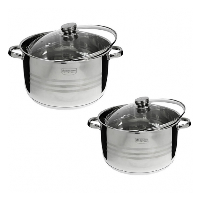 Set 4 piese 2 Oale Inox cu Capace Sticla 34cm si 36cm EdelHOFF EH9322 JGR