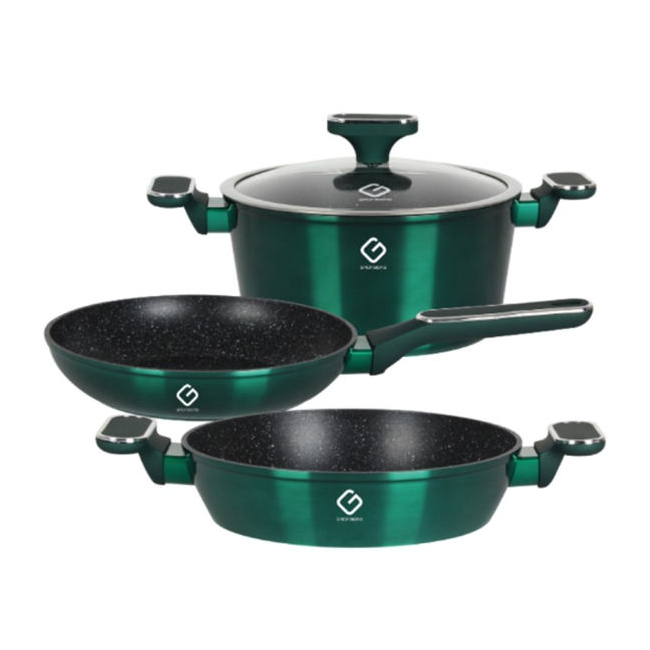 Set 4 piese 3 vase Gatit Aluminiu Marmorat Inductie Gunberg GR2717V Verde