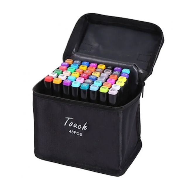 Set 48 Markere 2 capete subtire si gros geanta depozitare Multicolor Touch DNC66915