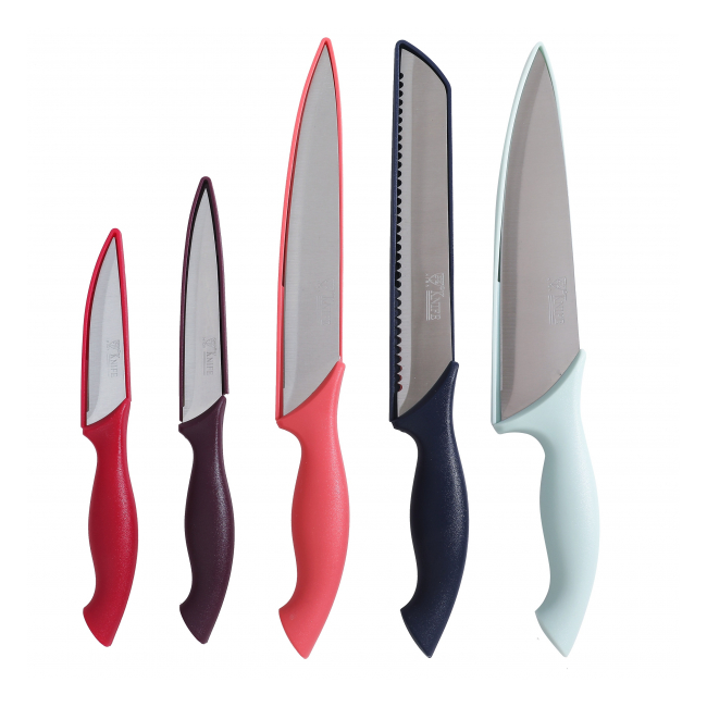 Set 5 Cutite Inox pentru bucatarie cu protectii plastic Grunberg LSK5A