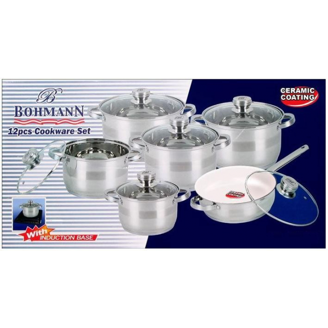 Set 5 Oale Inox si Tigaie Ceramica 12 Piese Bohmann 1275NWC