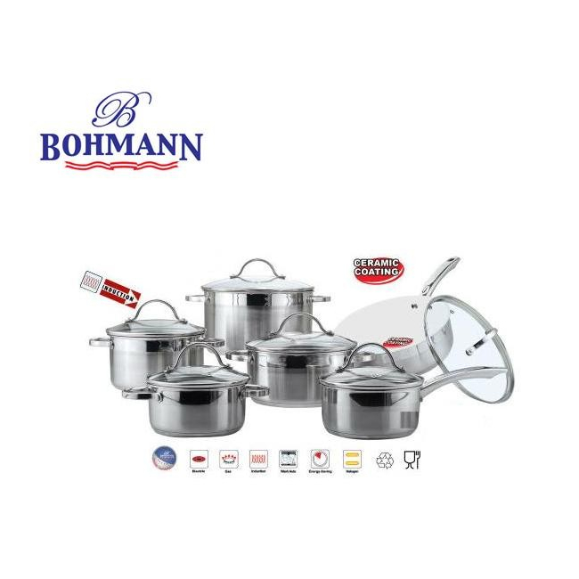 Set 5 Oale Inox si Tigaie Ceramica 12 Piese Bohmann 1288WCR