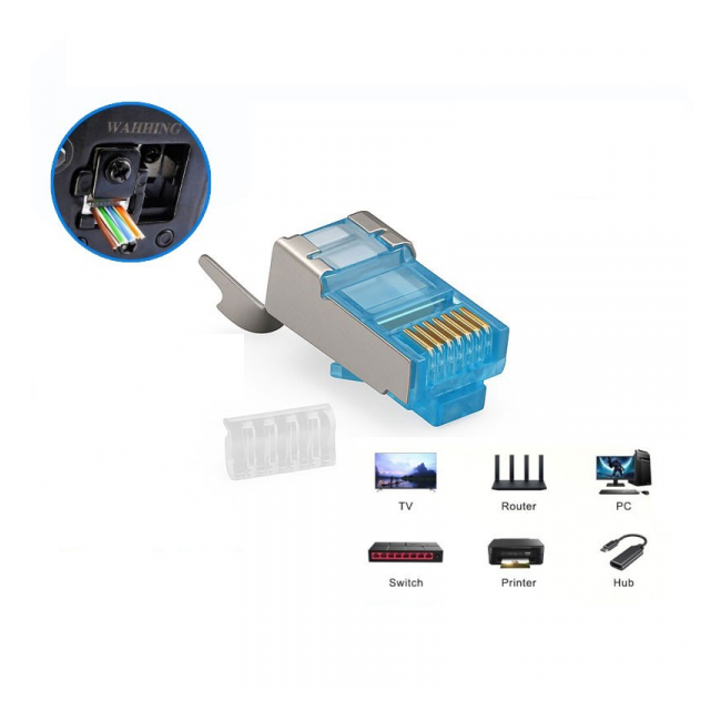 Set 50 Mufe RJ45 S/FTP CAT 7 CUT Albastru cu Ecranare Metalica 12H029 XXM