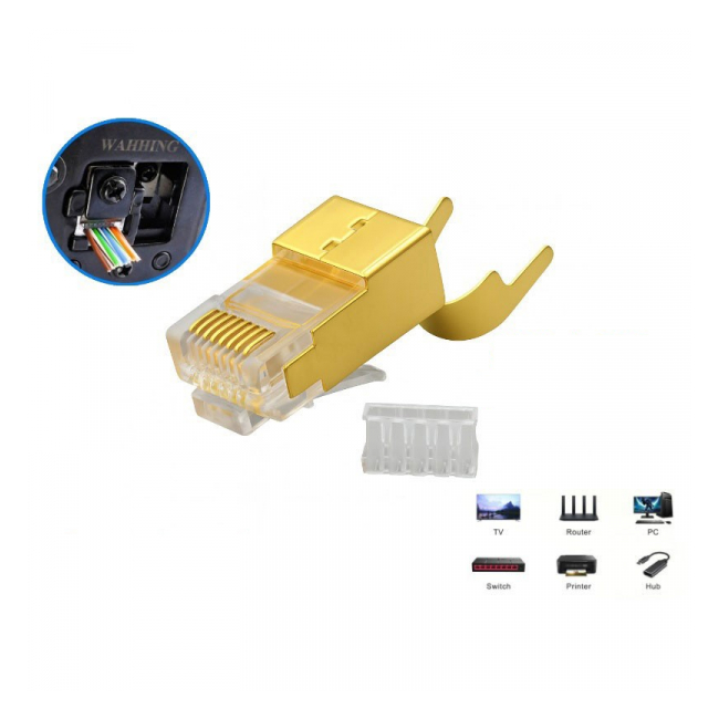 Set 50 Mufe RJ45 S/FTP CAT 8 Auriu cu Ecranare Metalica 12H030 XXM