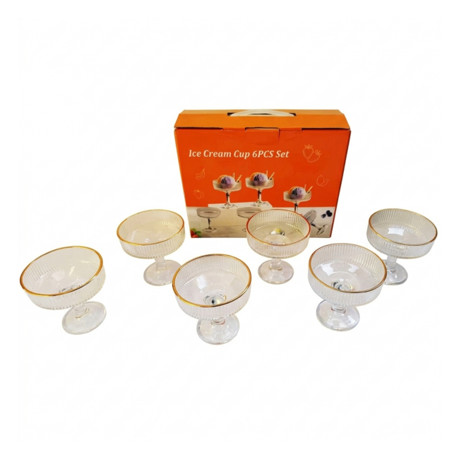 Set 6 Cupe Inghetata Sticla Incolora 180ml Wei A16488 DNC68106