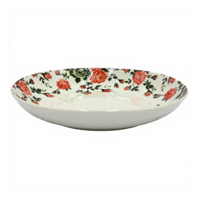 Set 6 Farfurii Adanci Ceramica Model Trandafir Rosu 21cm DNC64872
