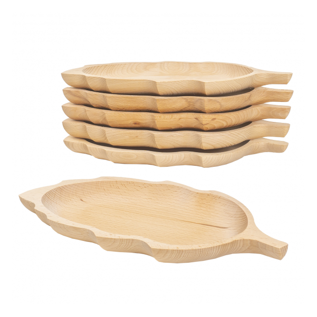 Set 6 farfurii lemn fag forma frunza 34x18cm Zilan EXT 6179
