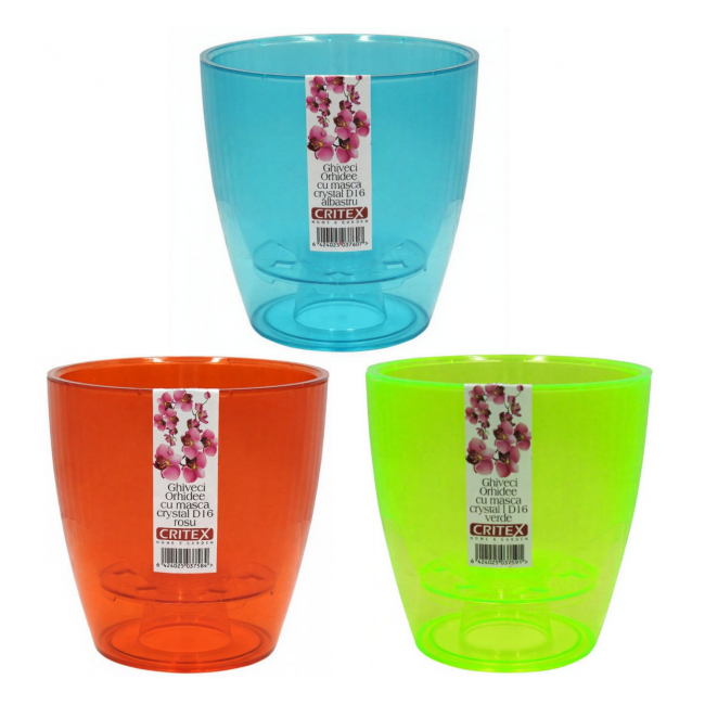 Set 6 Ghivece orhidee cu masca Auto irigare Plastic Crystal 16cm DIV.Culori 6xDNC65107