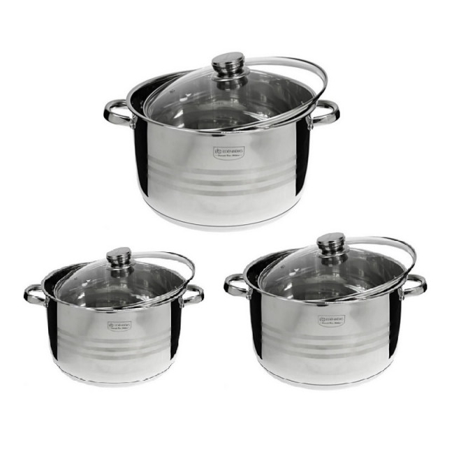 Set 6 piese 3 Oale Inox cu capace sticla 30 32 34cm EdelHOFF EH9056 JGR