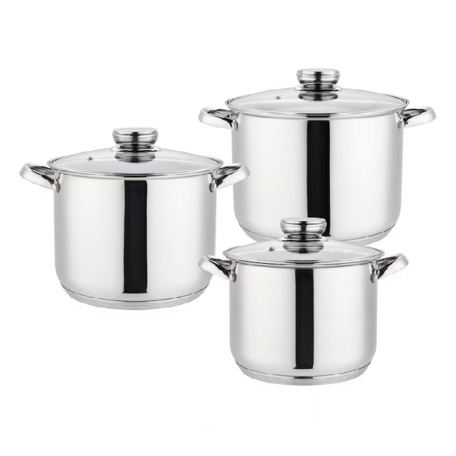 Set 6 piese 3 Oale Inox cu capace sticla 30 32 34cm EdelHOFF EH9056 JGR