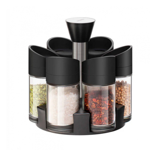 Set 7 Piese 6 recipiente condimente Suport rotativ 115x50mm Spice Rack LLL