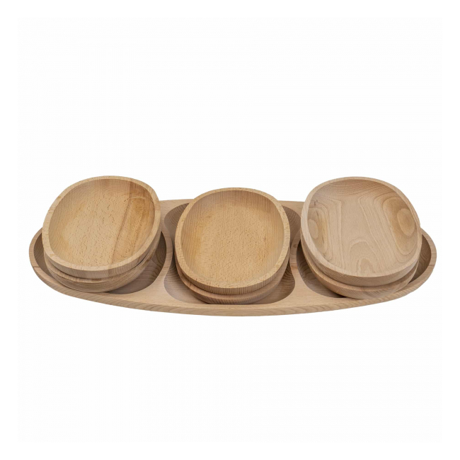 Set 7 platouri ovale lemn fag compartimentat 60x28x2.5cm Zilan EXT 6172