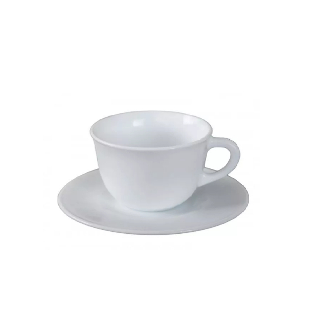 Set 48 Cesti Cafea 200ml cu 48 Farfurioare Opal Albe ArtCraft CNN34115