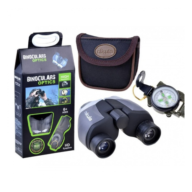 Set binoclu si busola pentru drumetii si activitati in aer liber Negru 80113-130 CWT