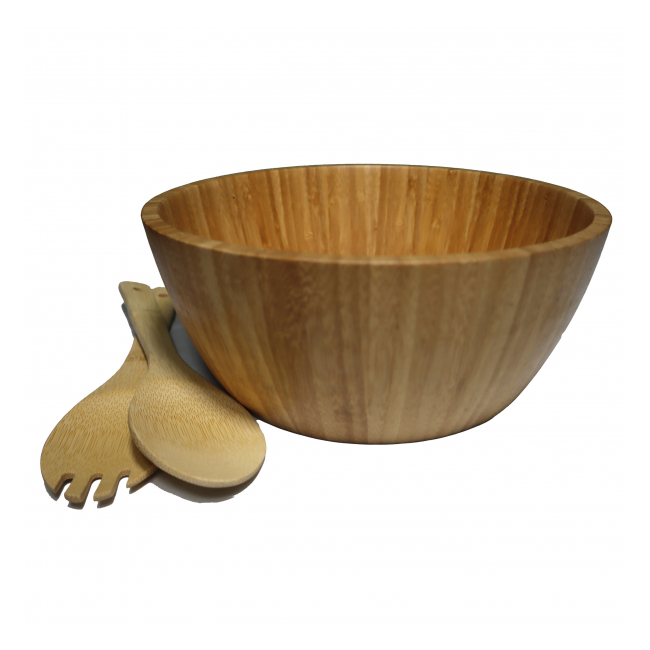 Set bol pentru salata 25x10cm si 2 ustensile din bambus Grunberg BM6356