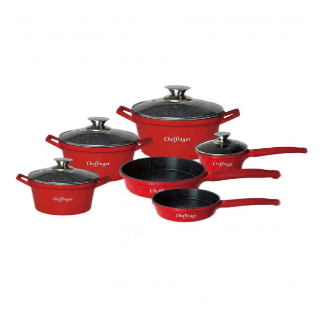 Set Bucatarie Cheffinger CF-DIAC12RED 6 Cratite Si 4 Capace Sticla