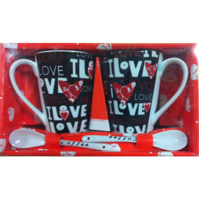 Set Cadou Ziua Indragostitilor cani I Love You cu lingurite