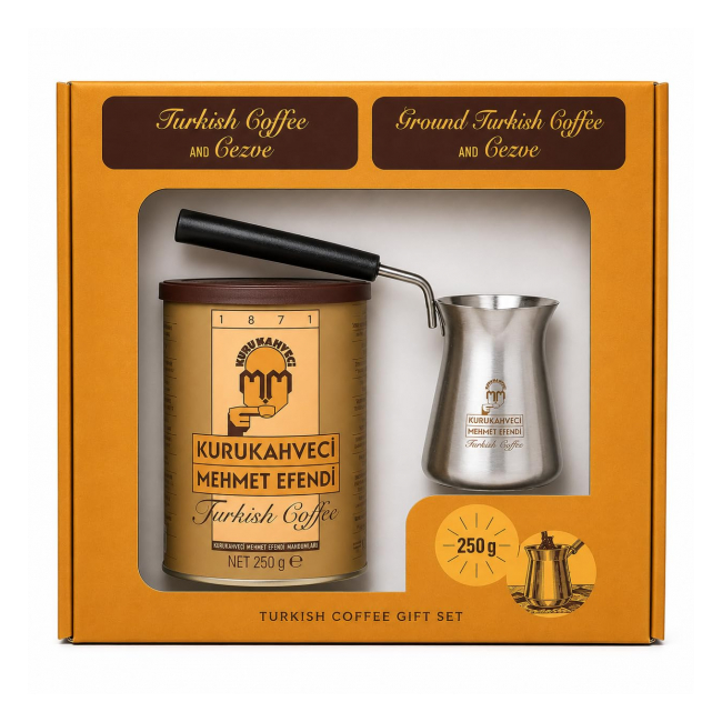 Set Cafea Turceasca 250g + Ibric Cadou Kurukahveci Mehmet Efendi MGR SSN