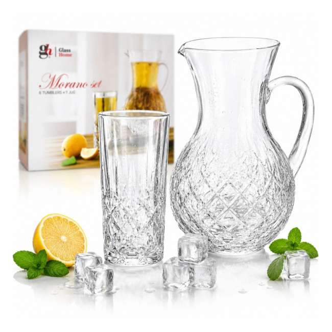 Set Carafa 1.3l si 6 Pahare Sticla Limonada 300ml Morano Romburi DNC68665