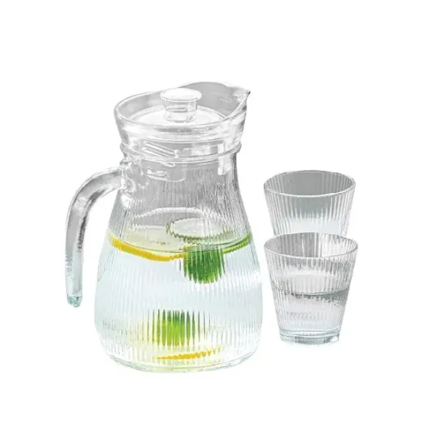 Set Carafa Limonada cu capac 1300ml cu 2 pahare 265ml Sticla WEI A-16005 DNC66620