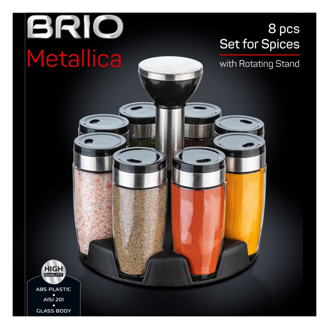 Set Condimente 8 Recipente 90ml Suport Rotativ BRIO Metallica DNC52424