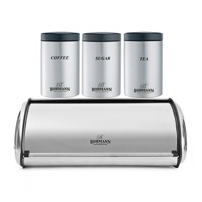 Set Cutie Paine Inox si 3 Recipiente Depozitare Bohmann BH7231