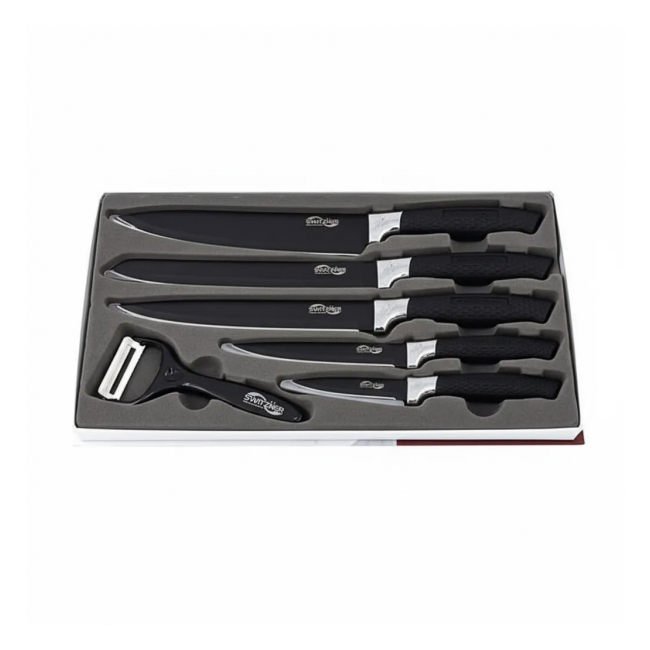 Set cutite si decojitor Switzner 6 piese otel inoxidabil maner silicon SW-006BLK DNC65680