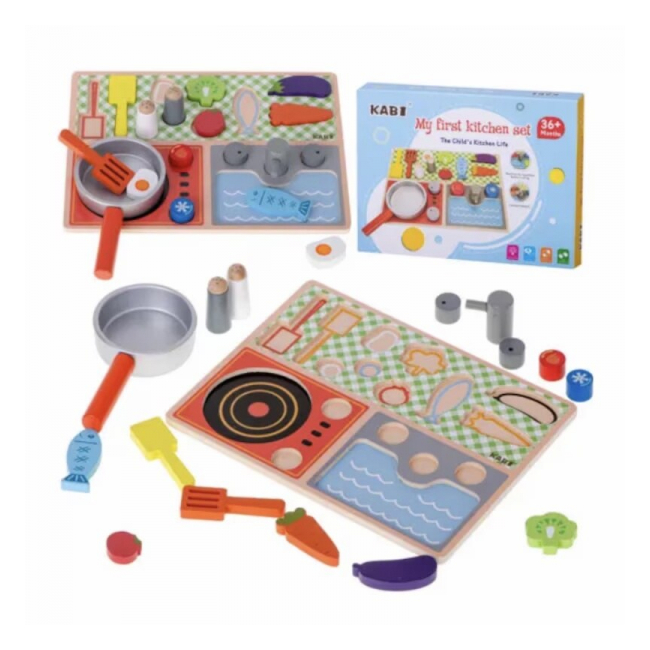 Set de gatit bucatarie pentru copii cu accesorii din Lemn Non-toxic Kabi 0048 CWT