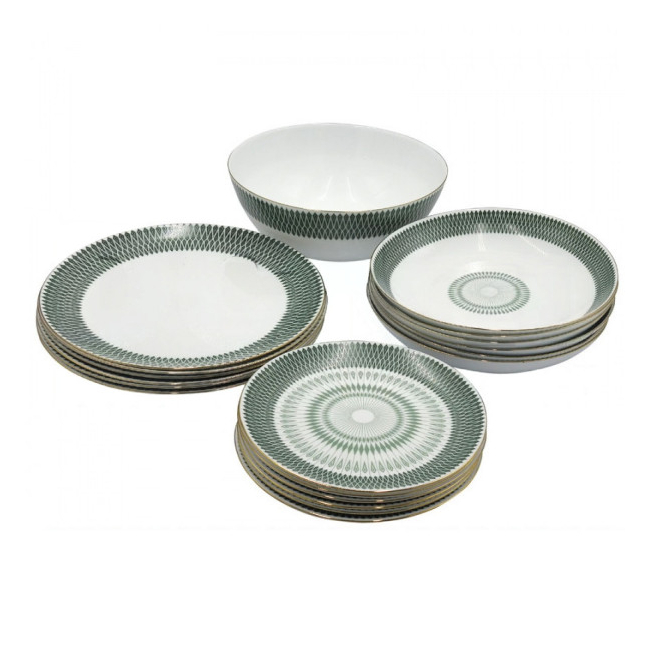 Set de Masa 19 piese Mirage Opal Verde Margini Aurii GRMN19 DNC64038