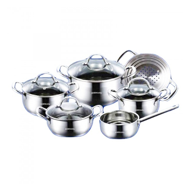 Set de vase inox cu capac de sticla 10 Piese Bohmann BH1040