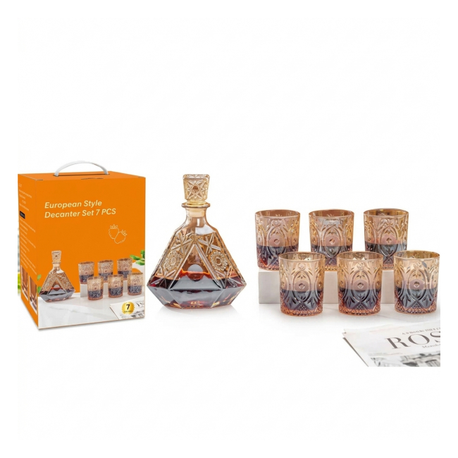 Set Decantor Lichior Capac 950ml cu 6 Pahare Sticla 260ml Wei A16503 DNC68096