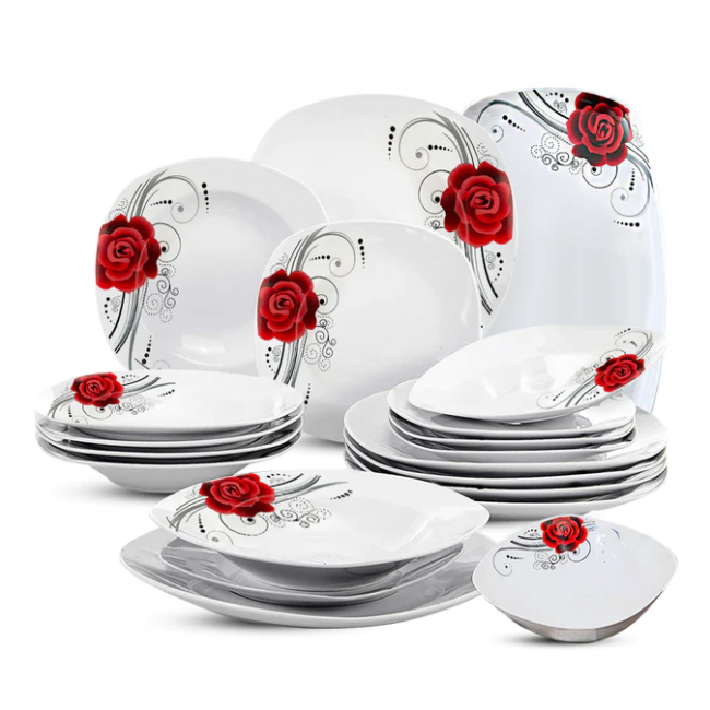 Set Masa Patrat 20 piese Portelan Trandafir Rosu 1258 ArtCraft