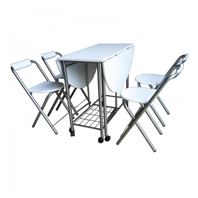 Set masa si 4 scaune Pliabile Metal si MDF Grunberg SM3184 Alb