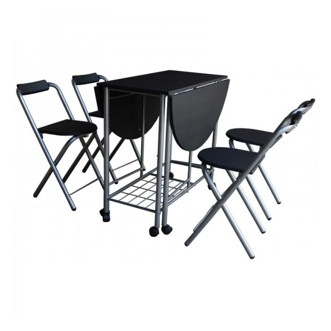 Set masa si 4 scaune Pliabile Metal si MDF Grunberg SM3184 Negru