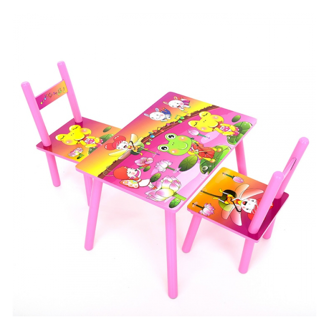 Set masuta cu 2 scaune pentru copii din MDF 40x60x42cm Fairy Frog KT4738 JGR