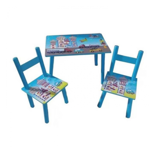 Set masuta cu 2 scaune pentru copii din MDF 40x60x42cm Masinute KT4741 JGR