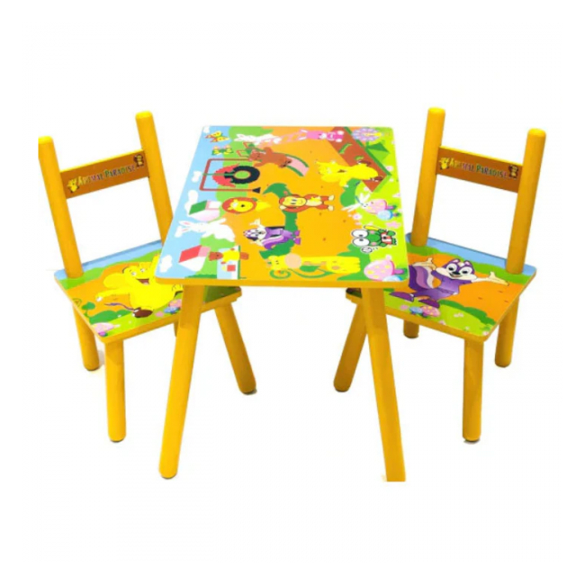 Set masuta cu 2 scaune pentru copii din MDF 40x60x42cm Portocaliu KT4737 JGR