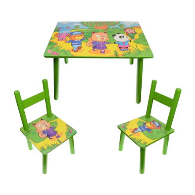 Set masuta cu 2 scaune pentru copii din MDF 40x60x42cm Verde KT4739 JGR