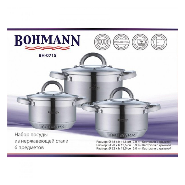 Set oale din inox cu capac 6 piese Bohmann BH70715