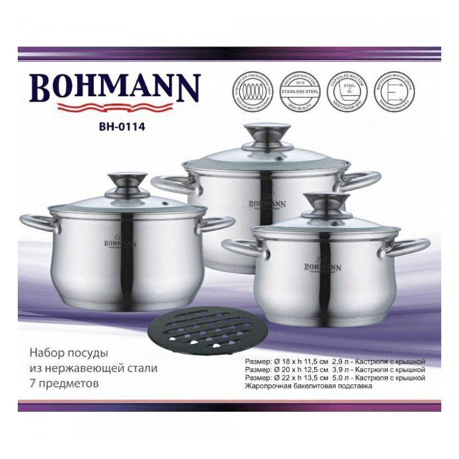 Set oale din inox cu capac 7 piese Bohmann BH0114