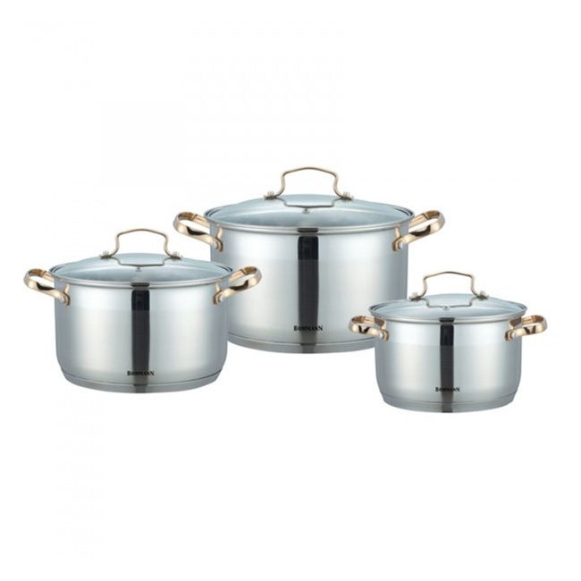 Set oale din Inox cu Capac si Manere Aurii 6 piese Bohmann BH1906G