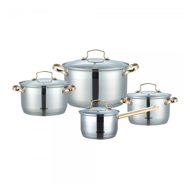 Set oale din inox cu capac si Manere Aurii 8 piese Bohmann BH1908G