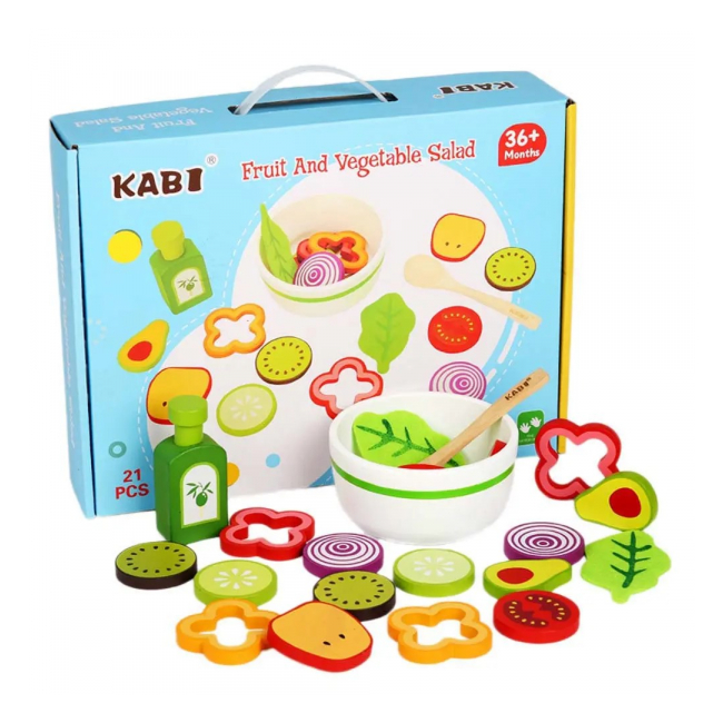 Set Salata Fructe Legume Feliate cu Accesorii din Lemn Copii Kabi 0082 CWT