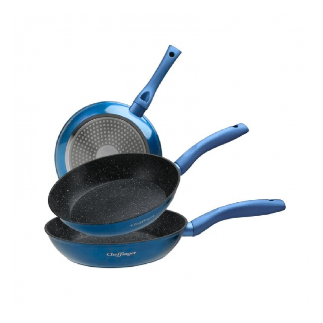 Set tigaie placata cu marmura 3 piese Cheffinger CF-FA03 BLUE