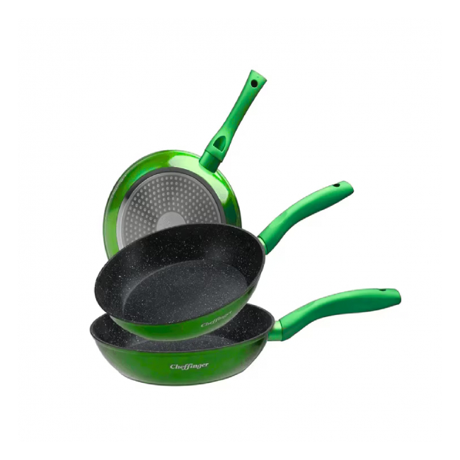 Set tigaie placata cu marmura 3 piese Cheffinger CF-FA03 GRN