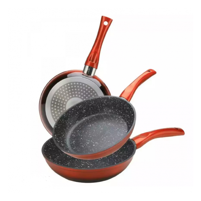 Set tigaie placata cu marmura 3 piese Cheffinger CF-FA03 RED