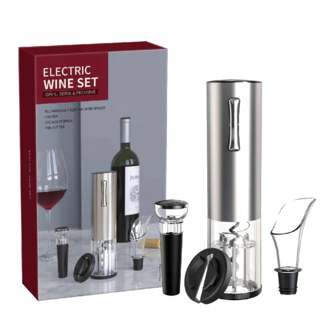 Set Tirbuson Electric LED Incarcare USB 3 Accesorii Sticla Vin