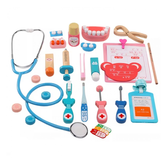 Set trusa doctor dentist din lemn cu 24 piese CWT